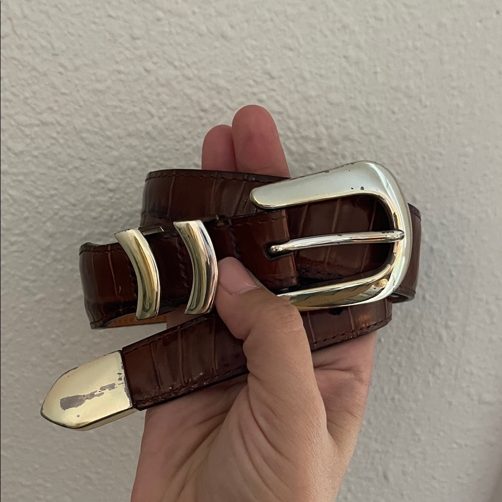 Men’s Brown Leather Belt with Silver Buckle